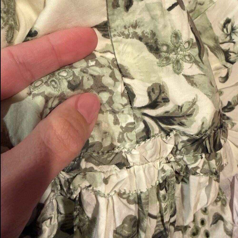 By Anthropologie Sleeveless Sweetheart A-Line Midi Green Floral Dress M - Flaws - Picture 11 of 13